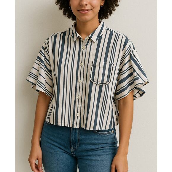 A New Day Women's Blouse Top Button Front Short Sleeve White/Black Size Medium - Picture 1 of 9